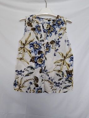 Joie Sleeveless Floral Button-Front Camisole - Blue/Cream/Green